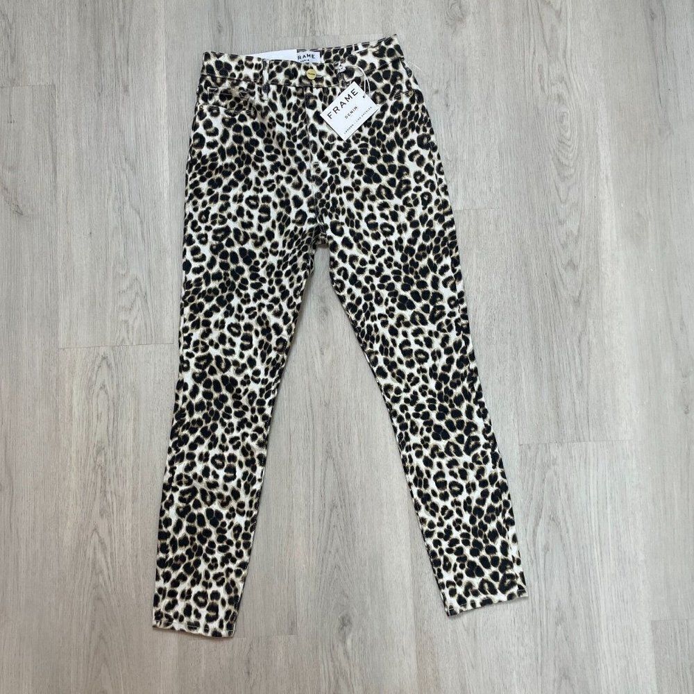 Frame Ultra High Rise Cigarette‎ Jeans Womens 26 Cheetah Print Denim Jeans Ali
